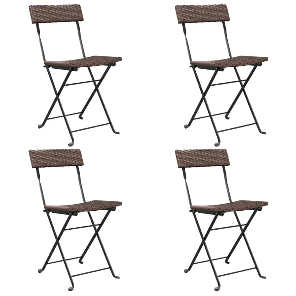 Vidaxl Skladacie bistro stoličky 4 ks hnedé polyratan a oceľ